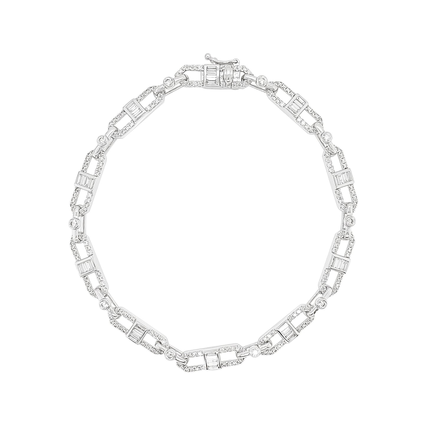 14K White Gold Diamond Paperclip Bracelet, Art Deco Style, 1 1/2 CTW