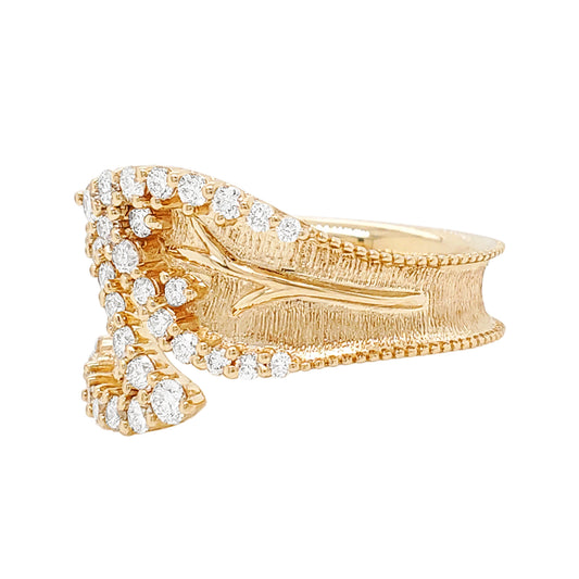 14K Gold Natural Diamond 1/2 CTW Leaf Wrap Ring: Boho Chic Engagement Jewelry