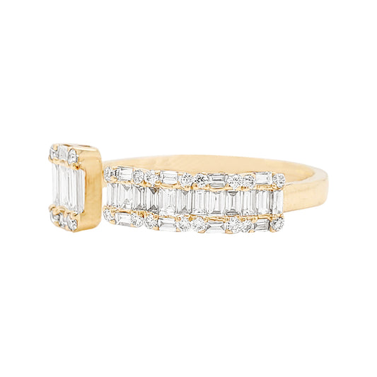 14K Gold Open Cuff Diamond Ring: Baguette & Round Cluster, 7/10 CTW