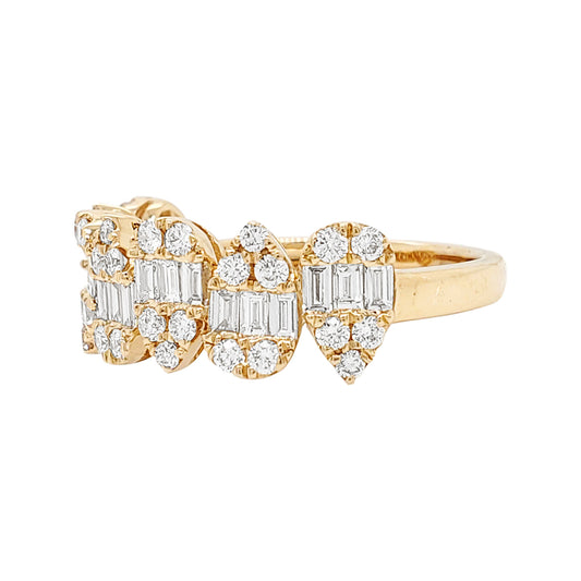 14K Gold Diamond Statement Ring: Baguette & Round Cluster, 1CTW