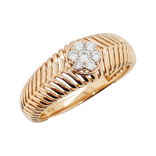 14K Gold Chevron Ring with Diamond Cluster: Wedding Band