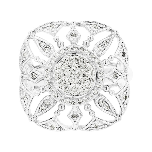 14K White Gold Light Brown Diamond Filigree Ring | Art Deco Engagement