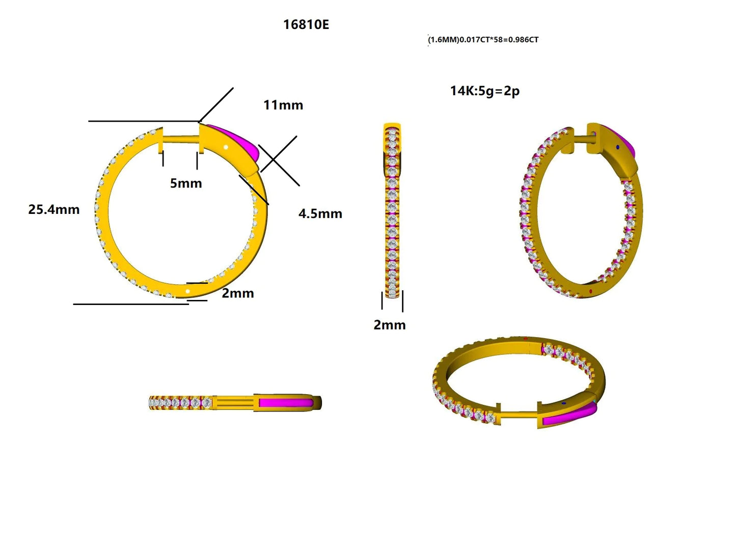 16810E-1CT Earring With Diamond