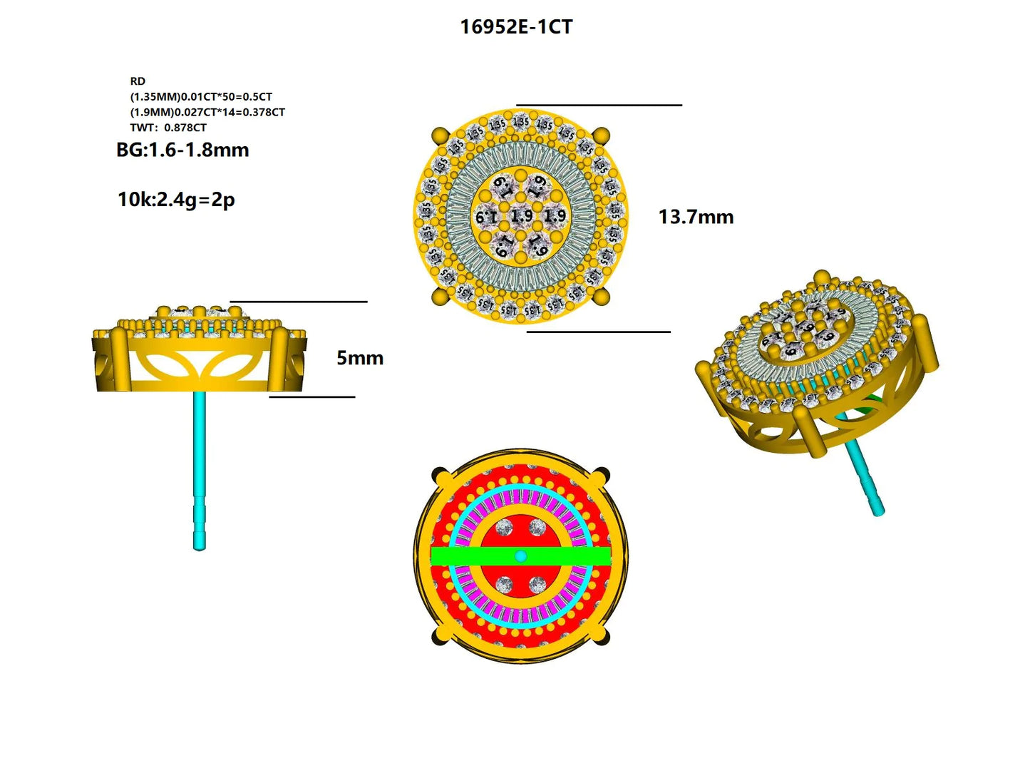 16952E-1.0CT Earring With Diamond