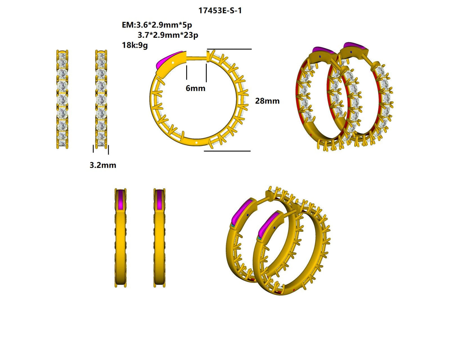 17453E-S Semi Mount Earrings