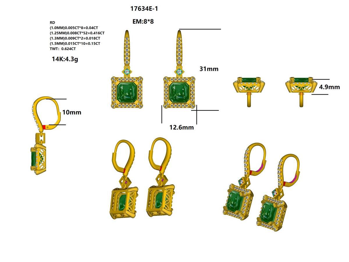 17634E-EM8X8 Earrings With Diamond & Gemstone