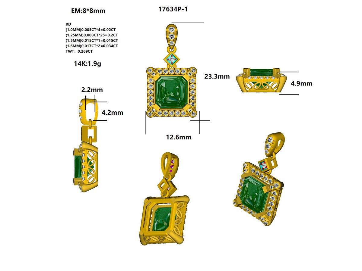 17634P-EM8X8 Pendant With Diamond & Gemstone