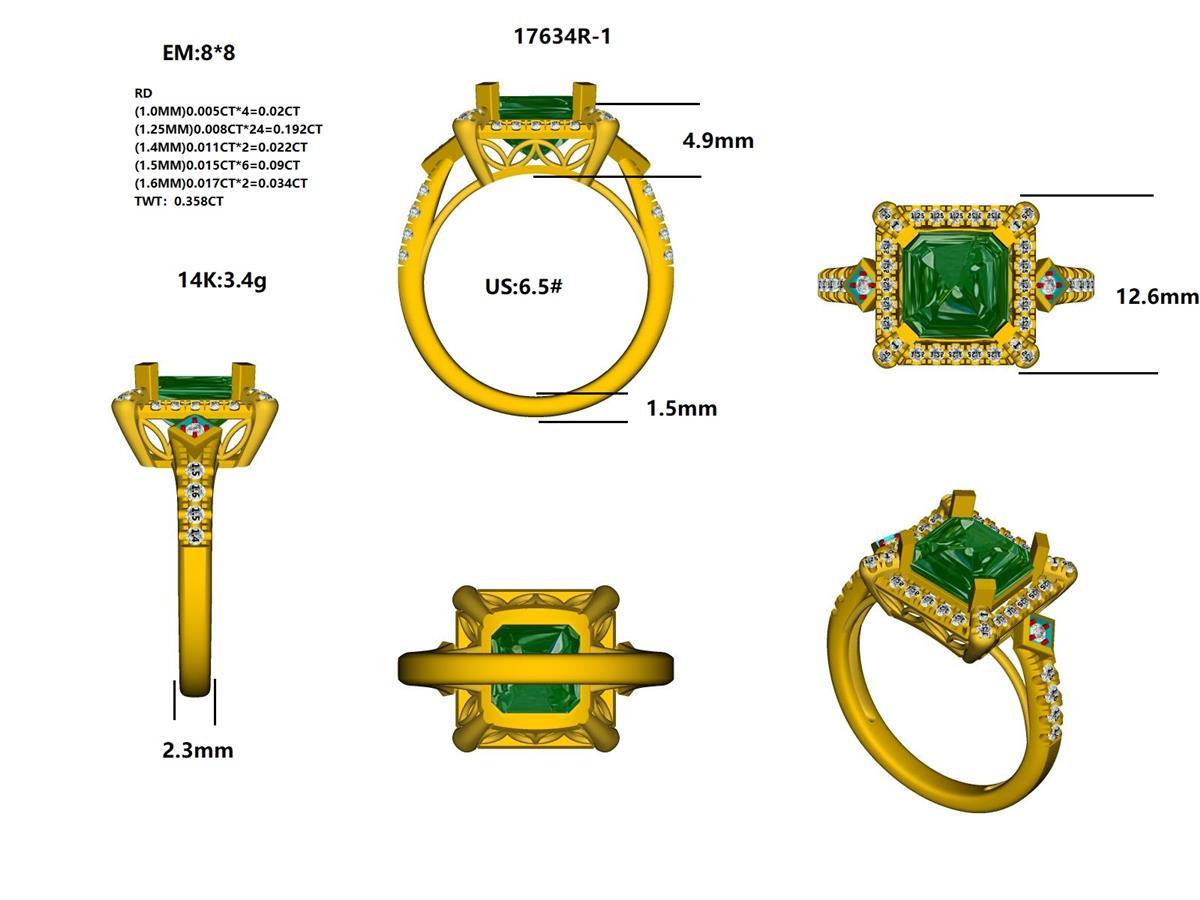17634R-EM8X8 Ring With Diamond & Gemstone