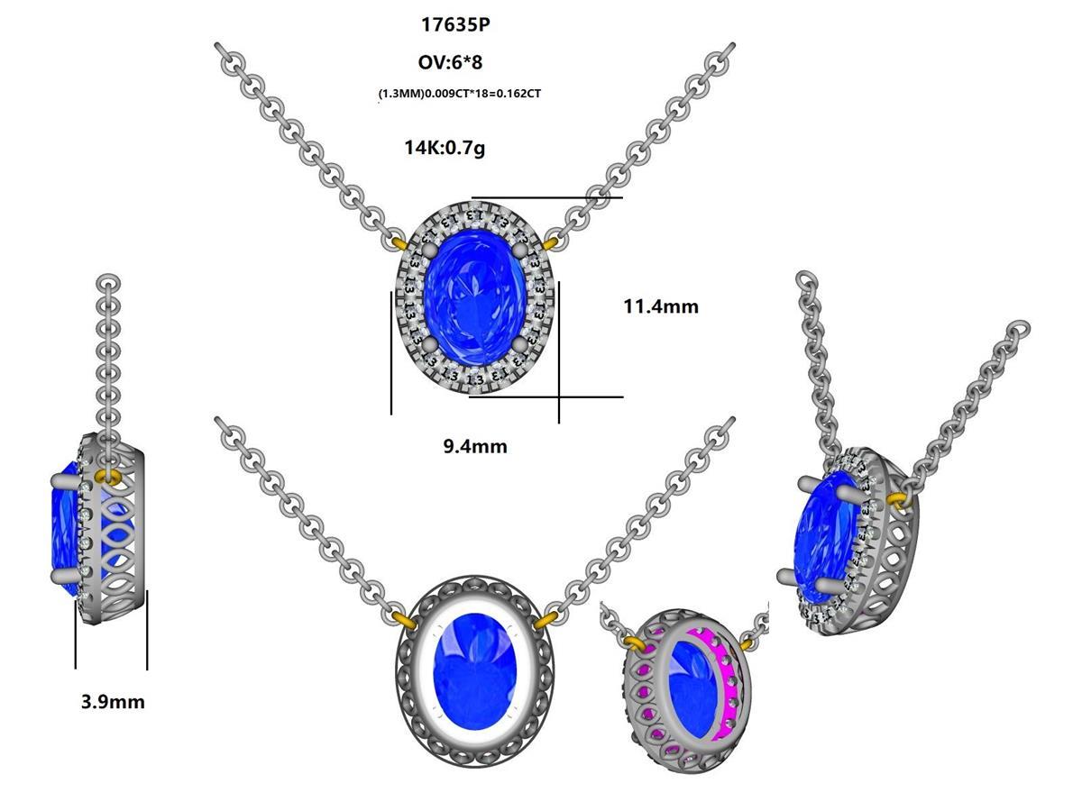 17635P-OV8X6 Necklace With Diamond & Gemstone