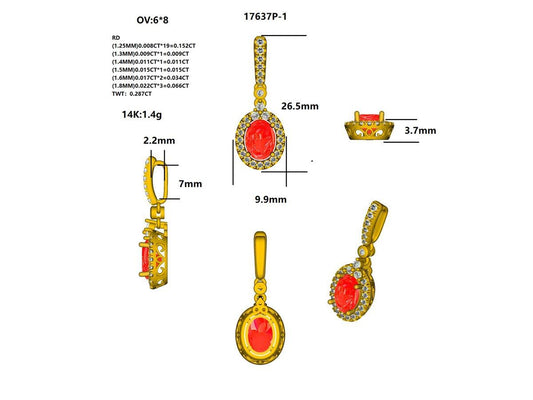 17637P-OV8X6 Pendant With Diamond & Gemstone