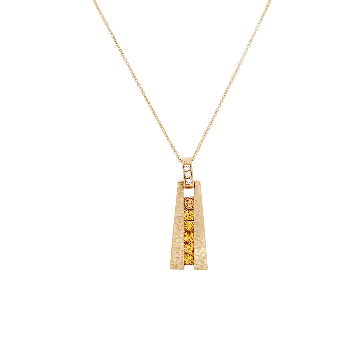 14K Yellow Gold Sapphire Ombre Necklace, Diamond Accent, Geometric Pendant