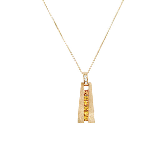 14K Yellow Gold Sapphire Ombre Necklace, Diamond Accent, Geometric Pendant