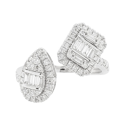 14K Gold Diamond Toi et Moi Ring, Baguette & Round Cut, Anniversary Gift