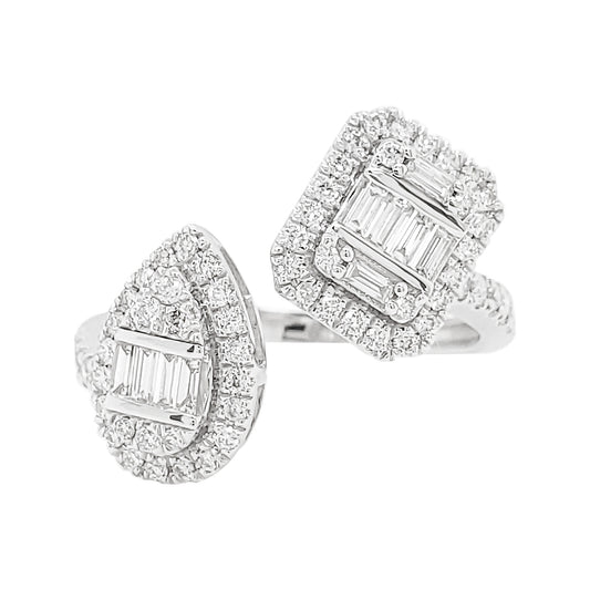 14K Gold Diamond Toi et Moi Ring, Baguette & Round Cut, Anniversary Gift