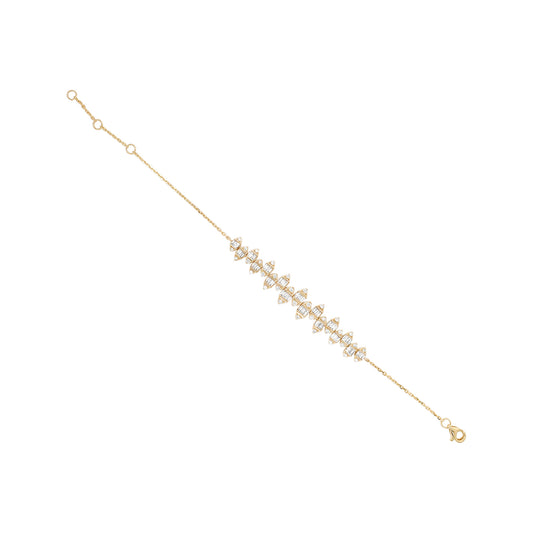 14K Gold Diamond Station Bracelet, Baguette & Round Cut, Adjustable Cable Chain