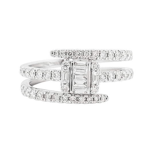 14K Gold Diamond Wrap Ring, Baguette Round Cluster, Anniversary Gift