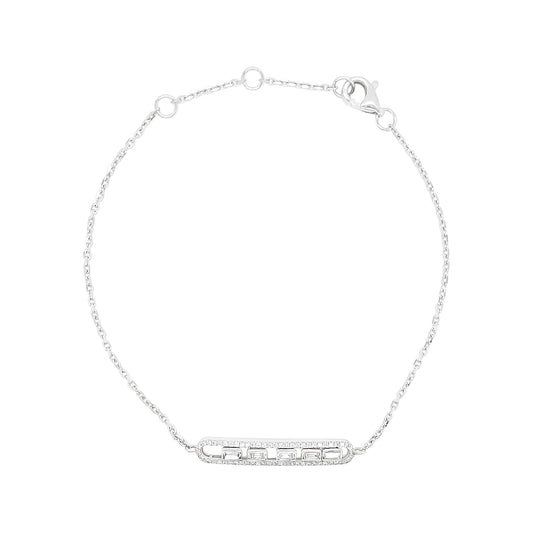 14K White Gold Diamond Bar Bracelet, Baguette & Round Cut