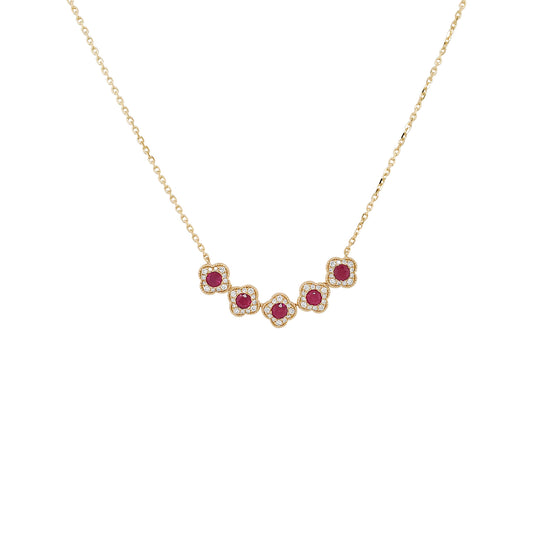 14K Gold Ruby Diamond Floral Necklace, Anniversary Gift