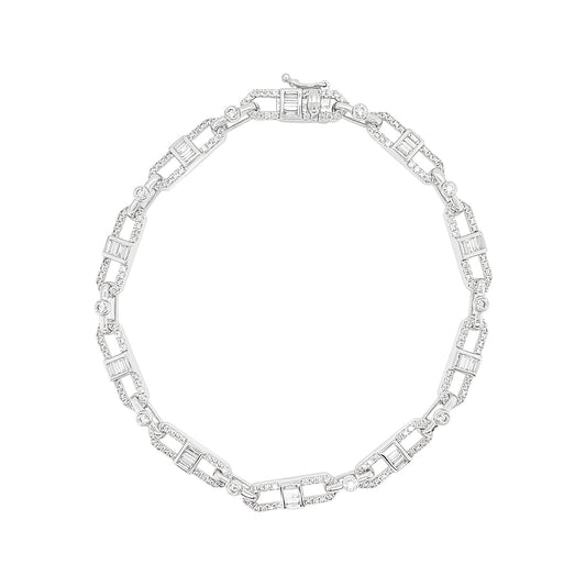 14K White Gold Diamond Paperclip Bracelet, Art Deco Style, 1 1/2 CTW