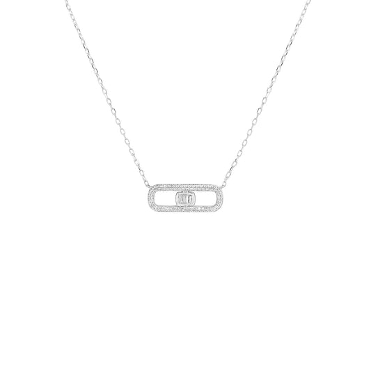 14K White Gold Baguette Diamond Pendant Necklace, Art Deco Bridal Gift
