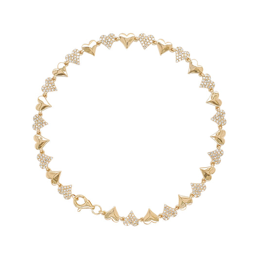 14K Yellow Gold Diamond Heart Link Bracelet, 0.60 CTW, Anniversary Gift