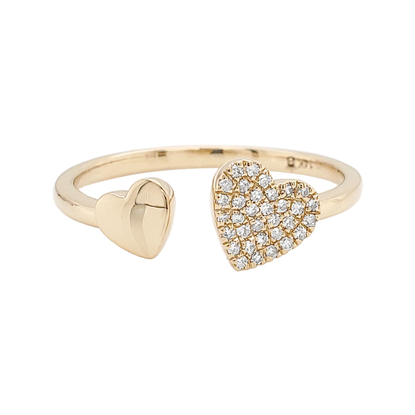 14K Yellow Gold Diamond Heart Toi et Moi Open Ring