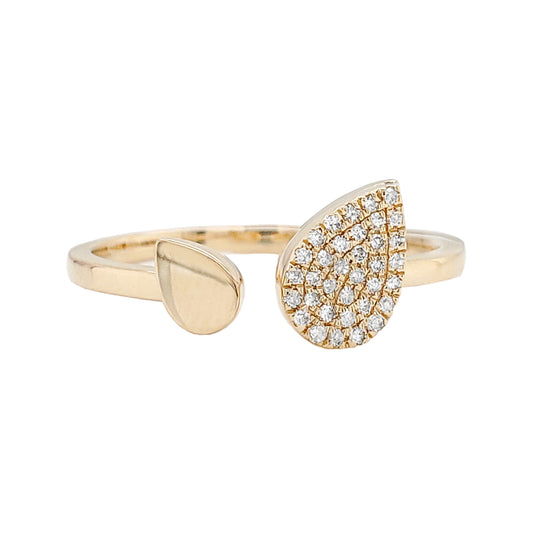 14K Yellow Gold Diamond Pear Open Ring, Teardrop Toi et Moi Band