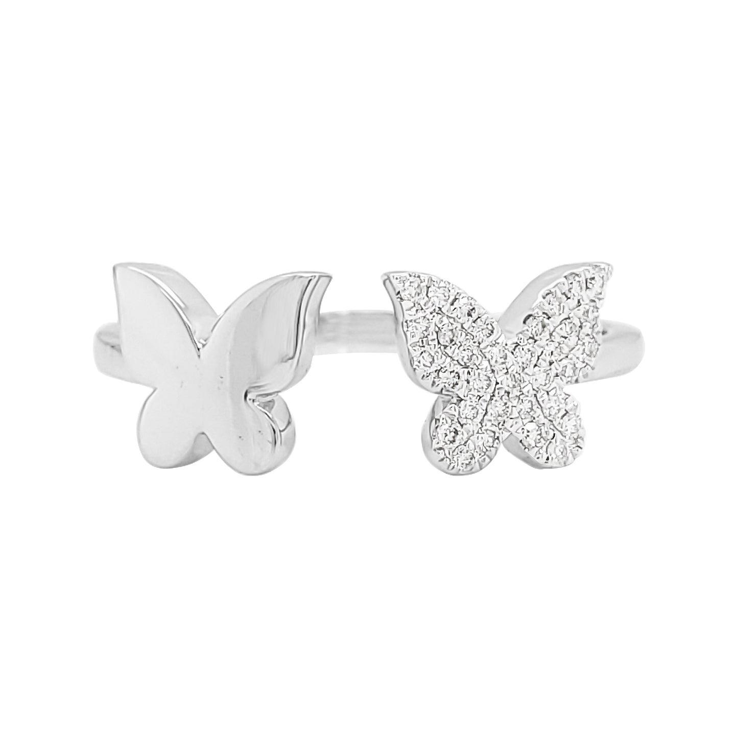 14K White Gold Diamond Butterfly Ring, Open Bypass Band