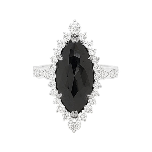 Marquise Black Diamond Halo Ring | 14K White Gold, 3.9CT