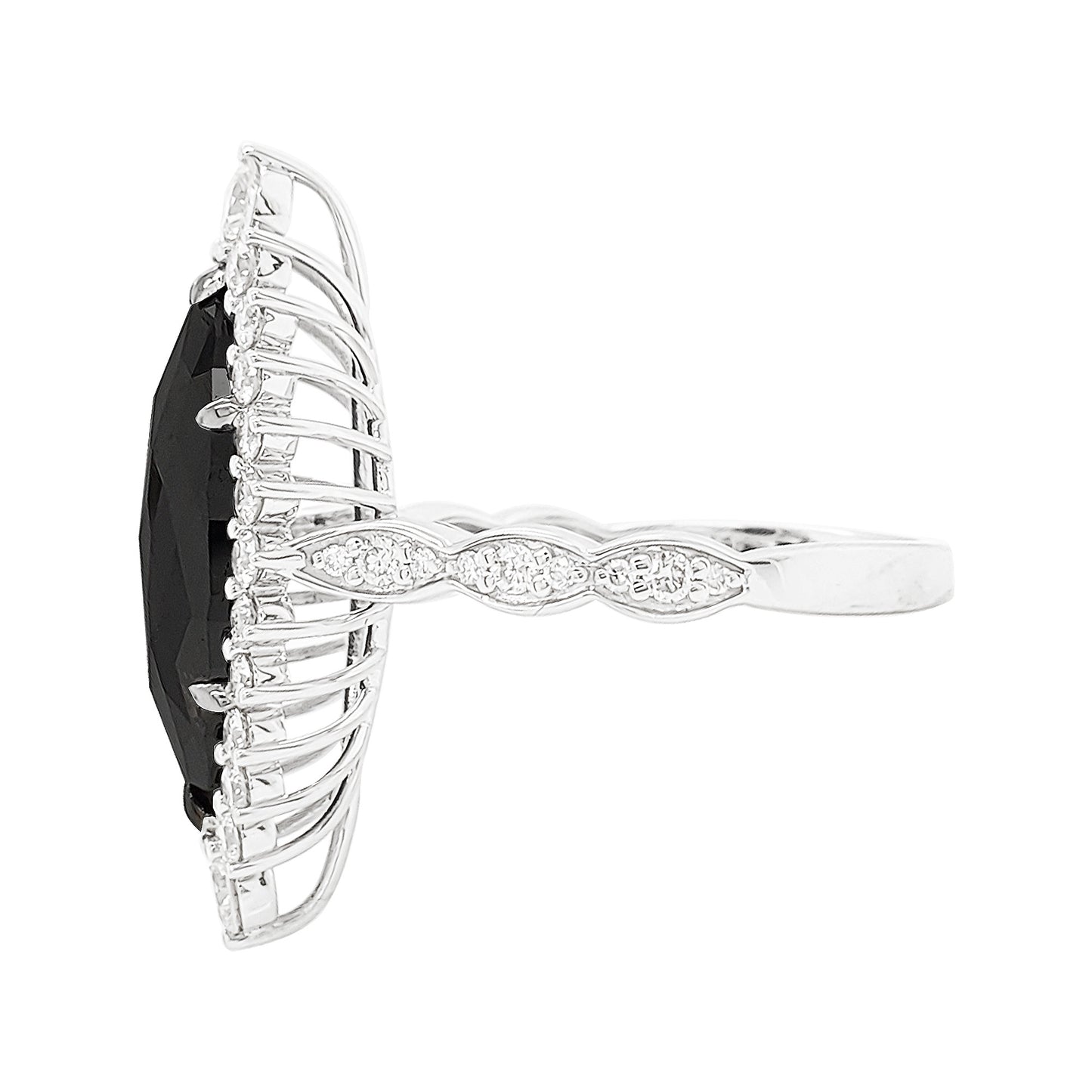 Marquise Black Diamond Halo Ring | 14K White Gold, 3.9CT