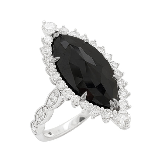 Marquise Black Diamond Halo Ring | 14K White Gold, 3.9CT