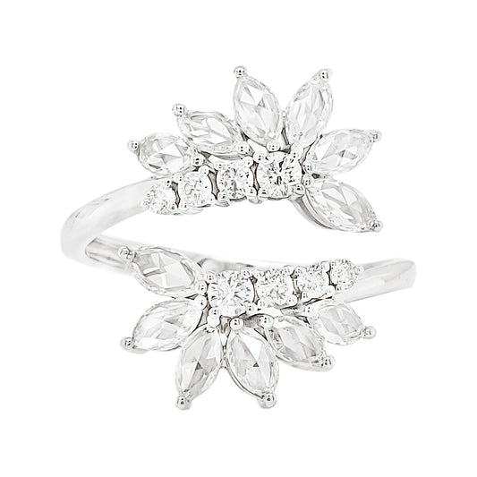 18K White Gold Marquise Diamond Floral Bypass Ring, 1 CTW