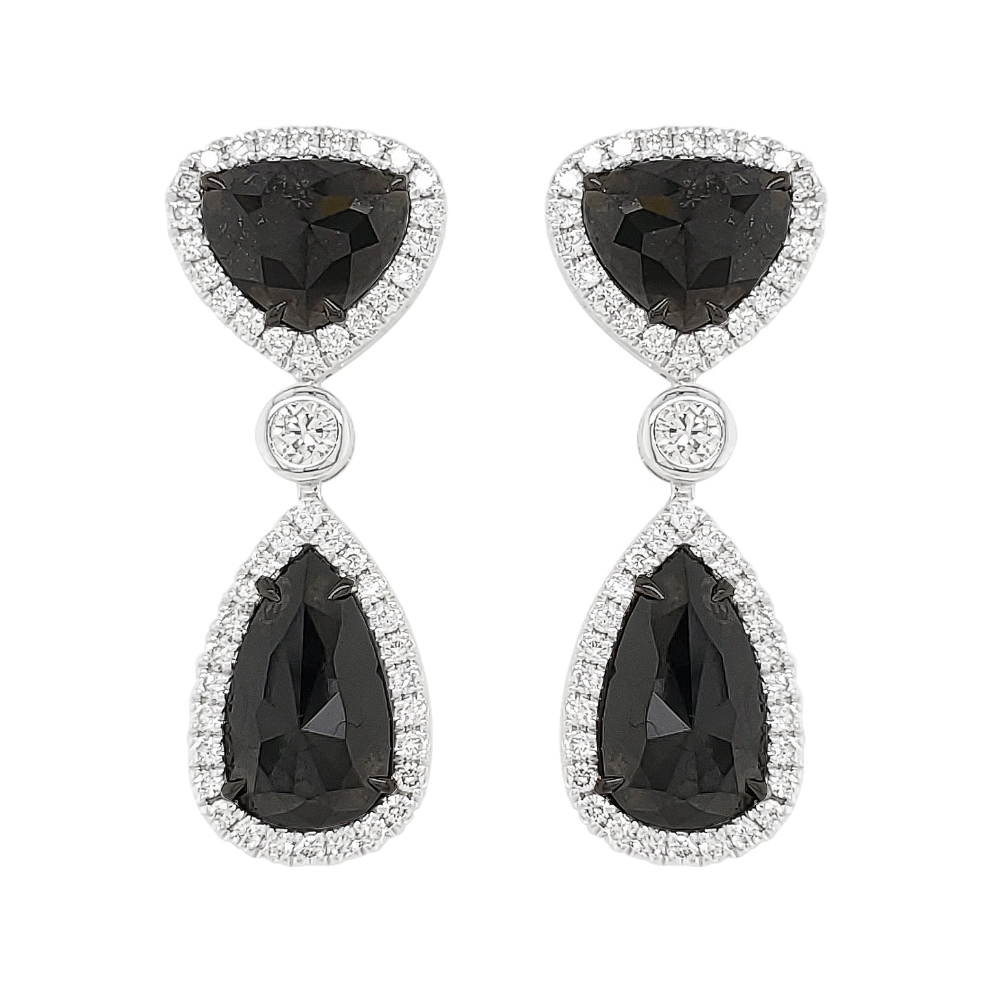 14K White Gold Pear Trillion Diamond Halo Drop Earrings
