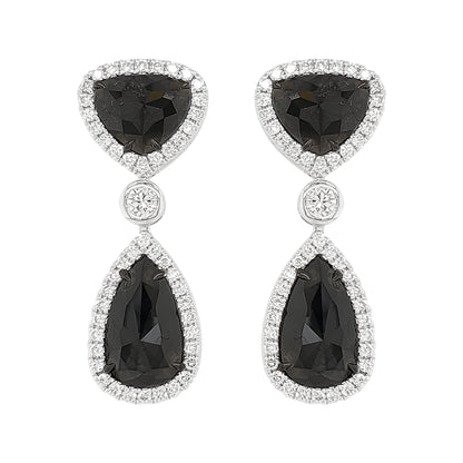 14K White Gold Pear Trillion Diamond Halo Drop Earrings