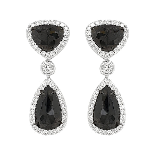 14K White Gold Pear Trillion Diamond Halo Drop Earrings
