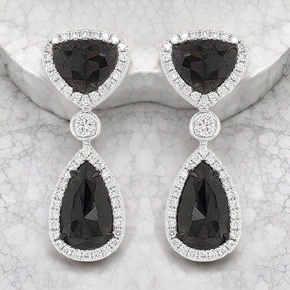14K White Gold Pear Trillion Diamond Halo Drop Earrings