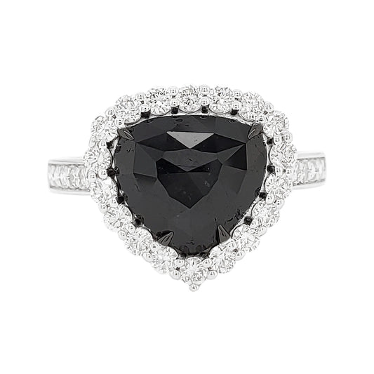 14k Gold Trillion Black Diamond Halo Ring | 2 2/5 CTW Engagement Ring