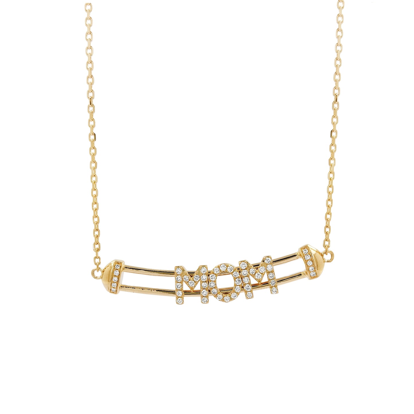 Diamond Pave "MOM" Pendant Necklace: 14K Gold Mother's Jewelry