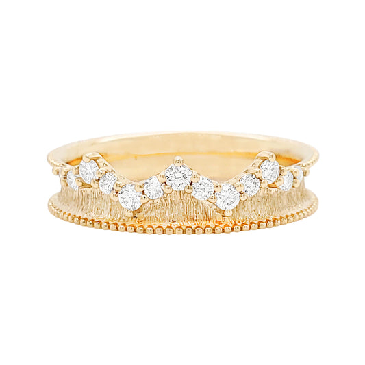 Textured 14K Gold Crossover Ring with Natural Diamonds - Wedding Band