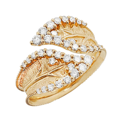 14K Gold Natural Diamond 1/2 CTW Leaf Wrap Ring: Boho Chic Engagement Jewelry