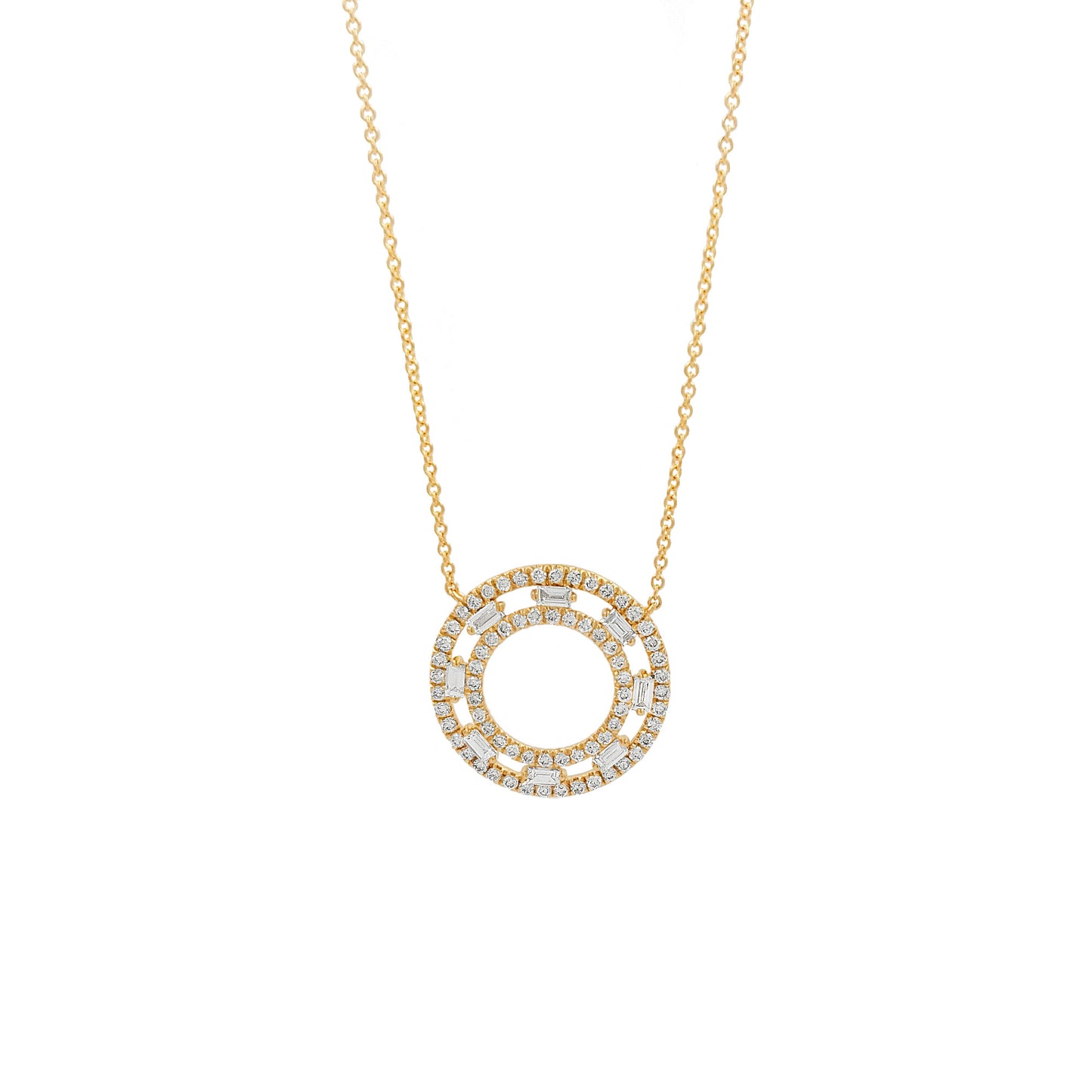 14K Yellow Gold Diamond Circle Pendant Necklace - 3/5 CTW