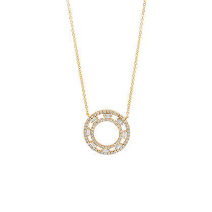 14K Yellow Gold Diamond Circle Pendant Necklace - 3/5 CTW