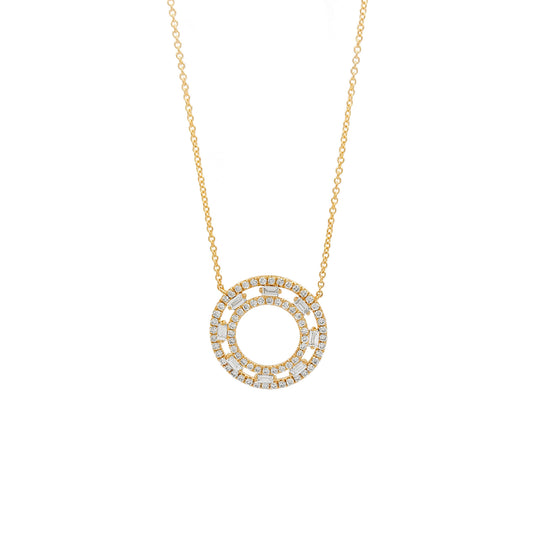 14K Yellow Gold Diamond Circle Pendant Necklace - 3/5 CTW