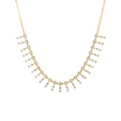 14K Gold Baguette & Round Diamond Necklace: Elegant Party Jewelry