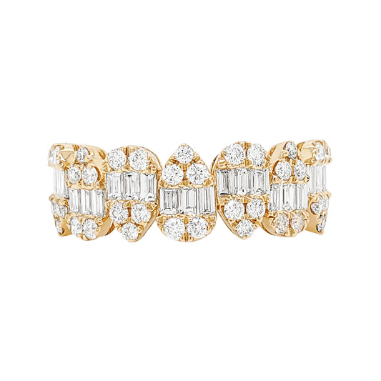 14K Gold Diamond Statement Ring: Baguette & Round Cluster, 1CTW
