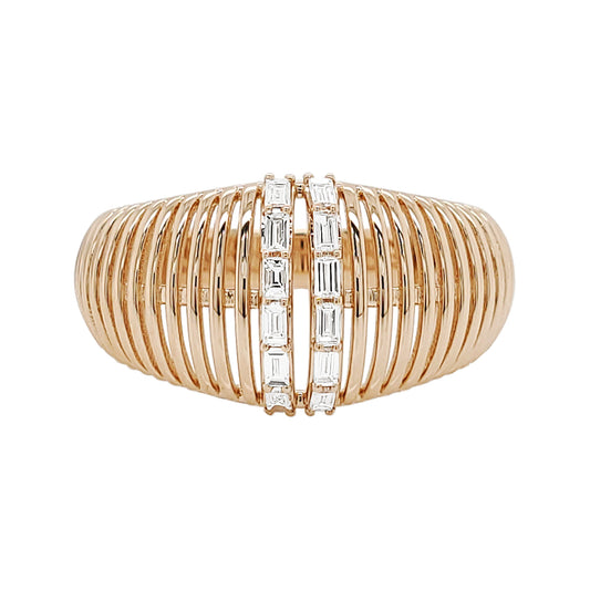 14K Gold Dome Ring with Baguette Diamond Accents: Wedding Band