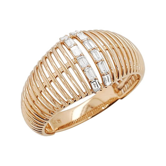 14K Gold Dome Ring with Baguette Diamond Accents: Wedding Band