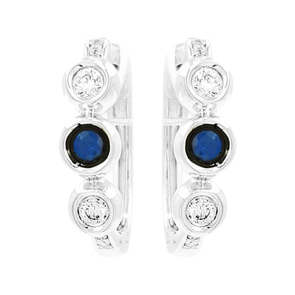 Diamond & Blue Sapphire 14K White Gold Hoop Earrings