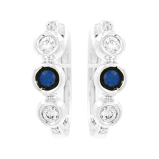 Diamond & Blue Sapphire 14K White Gold Hoop Earrings
