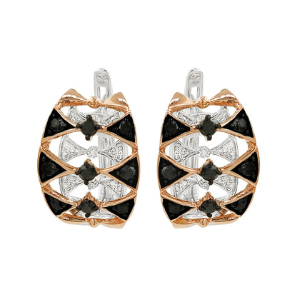Black & Light Brown Diamond Earrings | 14K Dual Tone Gold Art Deco Jewelry